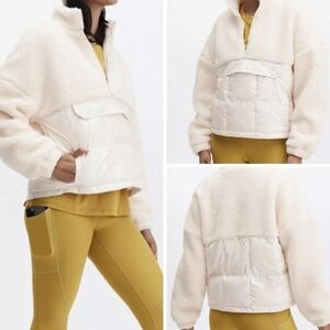 NWOT Fabletics Nelly Mixed Media Half Zip Sherpa Pullover Jacket I Ovory Quilted